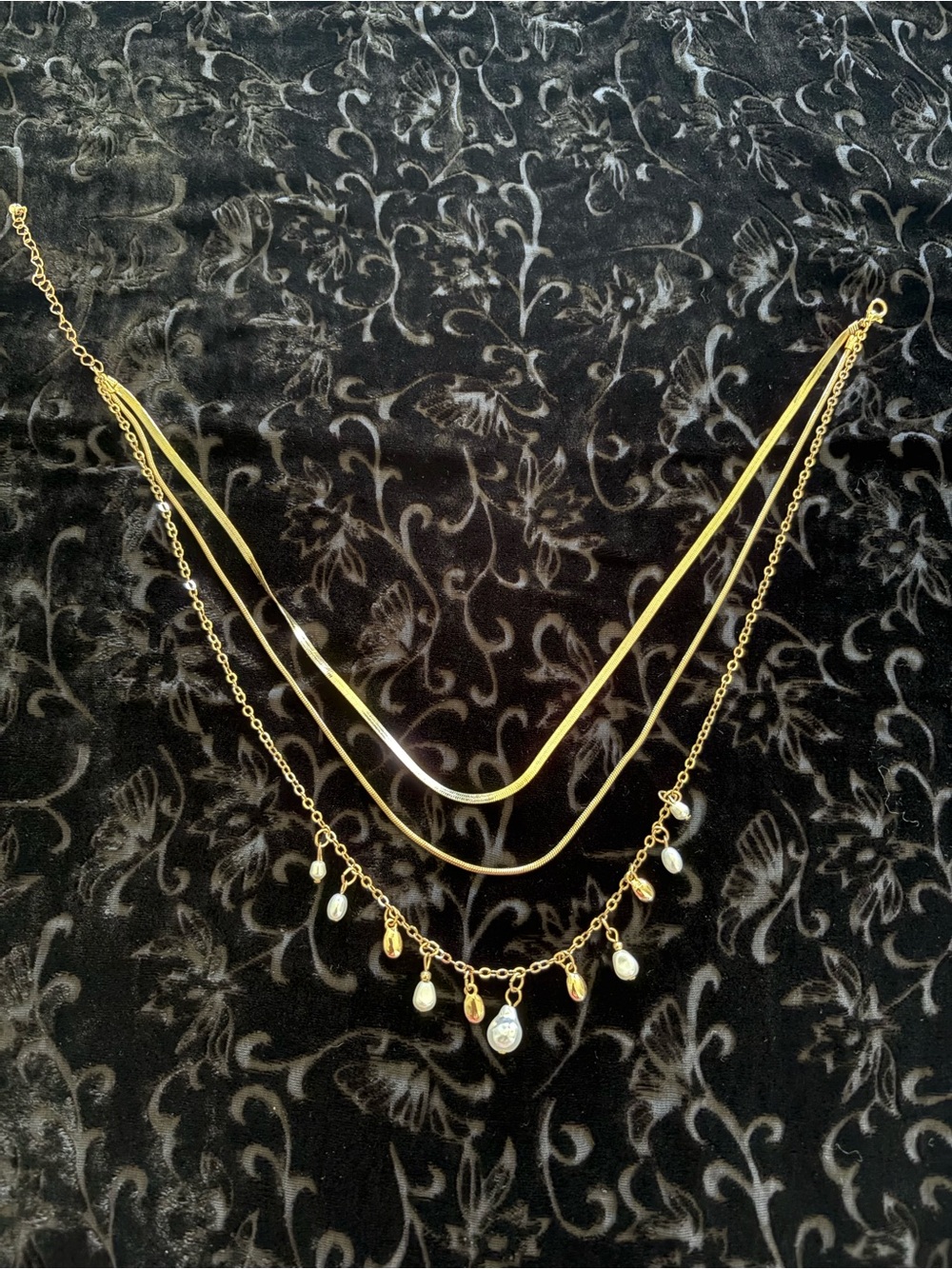 Layered Gold Charm Necklace with Teardrop Pendants
